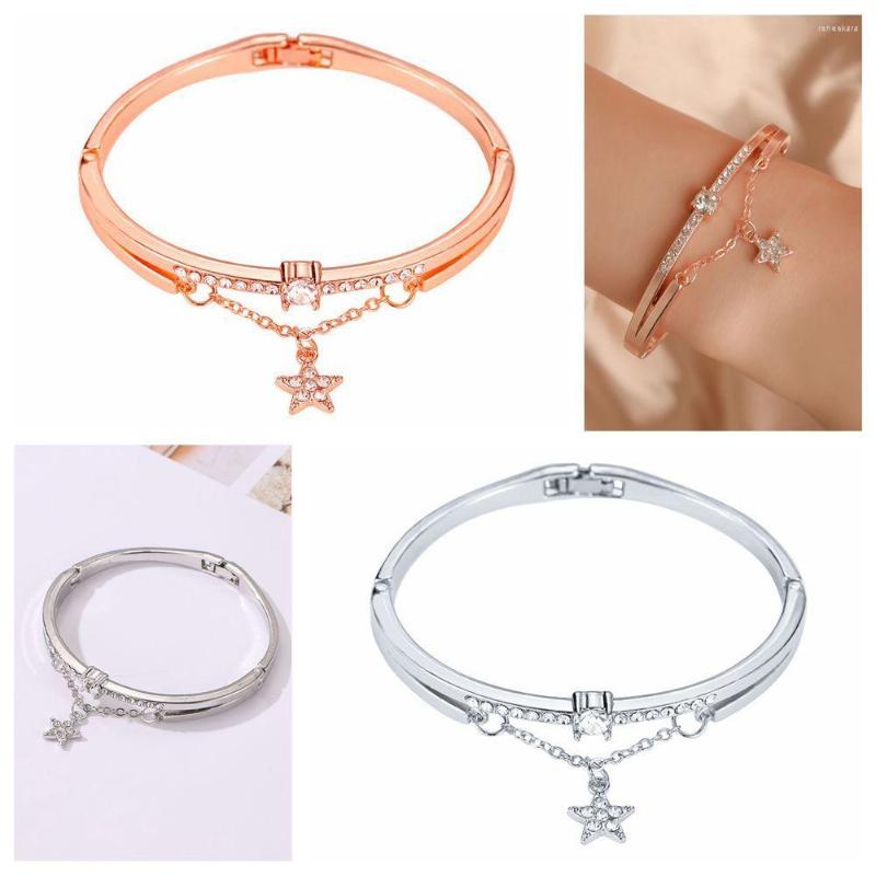 

Link Bracelets Luxury Women Rose Gold Forever Love Stainless Steel Cuff Bangles Dangle Drop Star Bracelet