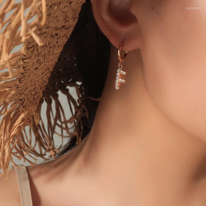 

Hoop Earrings Trendy Initial Letter Crystal For Women Girl Cute Alphabet F Gold Vintage Party Jewelry Gift
