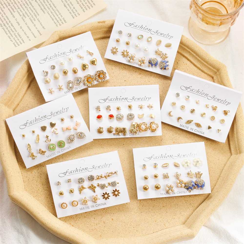 

Simple set creative lovely elephant Pearl Earrings feminine Earrings nine pairs