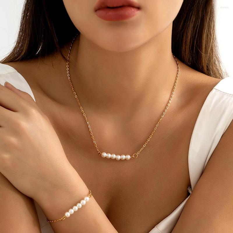 

Necklace Earrings Set Ingemark Temperament Imitation Pearl Pendant Choker Bracelets Women Wedding Bridal Kpop Bead Jewelry Christmas Gift, Picture shown