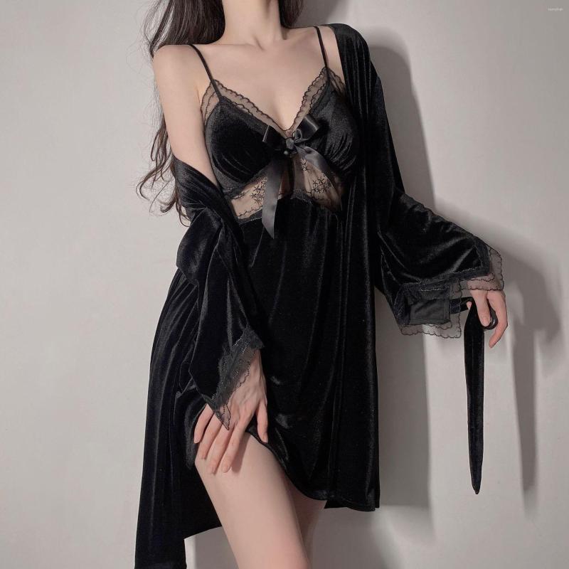 

Women's Sleepwear MECHCITIZ Autumn Sexy Pajamas Woman Robe Gown Set Velvet Long Sleeve Warm Bathrobe 2 Pcs Pyjamas Winter Robes, Red
