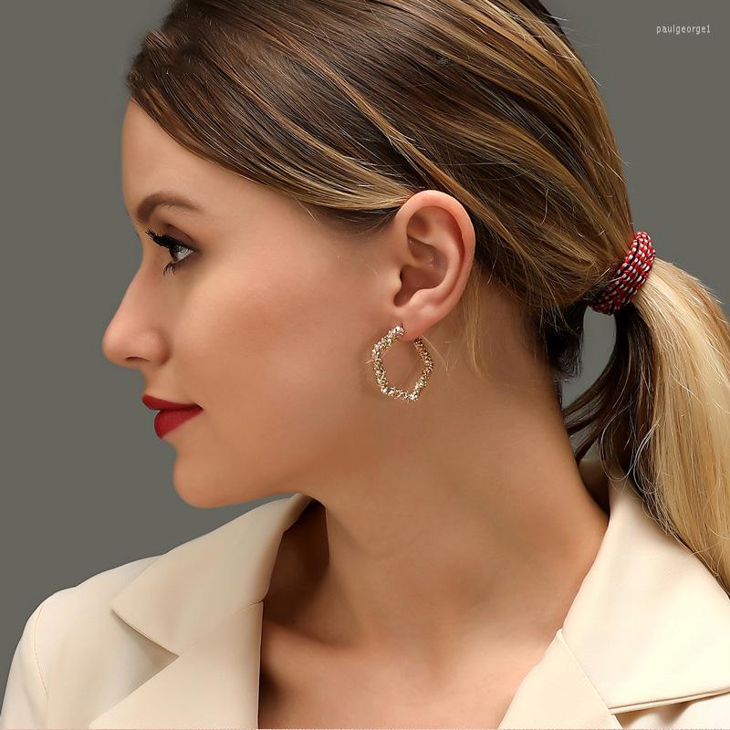 

Hoop Earrings Luxury Pentagon Openwork Engraved Geometric Stud Fashion Jewelry For Women Party