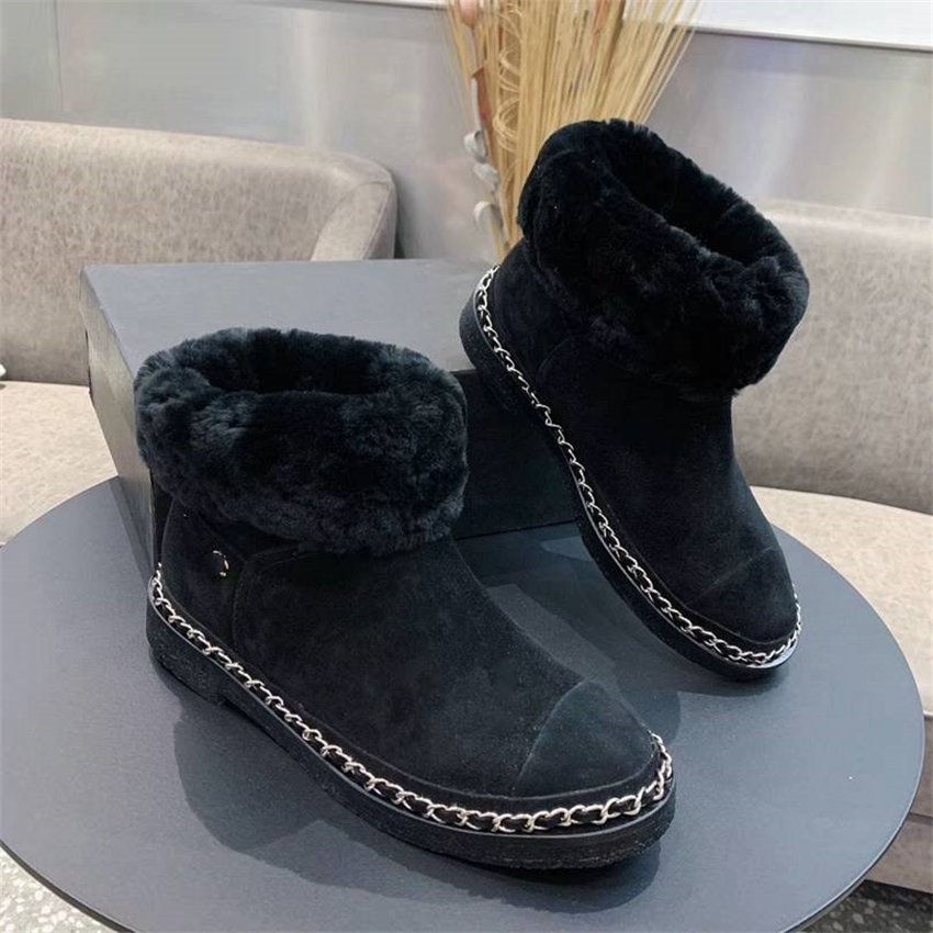 

Top Design Winter Boots Fashion Women Vintage Channel Decorative Leather Cotton Cloth Wool Warm Keeping High Heel Thick Sole Snow Flat Socks Shoes 03-08