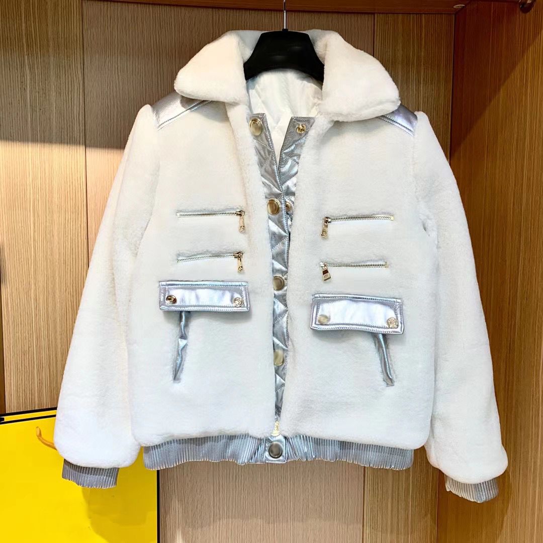 

Women' Jackets runway chic Winter Women Faux white Wool Fur Jacket White Tweed Patchwork Loose Fit Outwear Coat Casual White Hairy Female Jackets