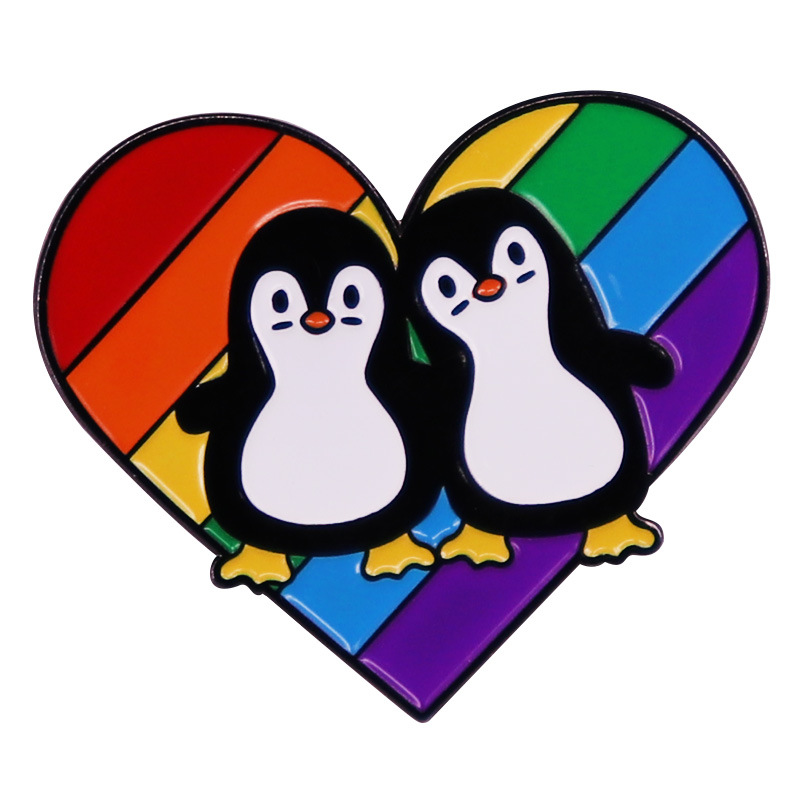

Penguin Rainbow Heart Animal brooch Metal badge accessory gift LGBT Cute Anime Movies Games Hard Enamel Pins Collect Metal, As picture