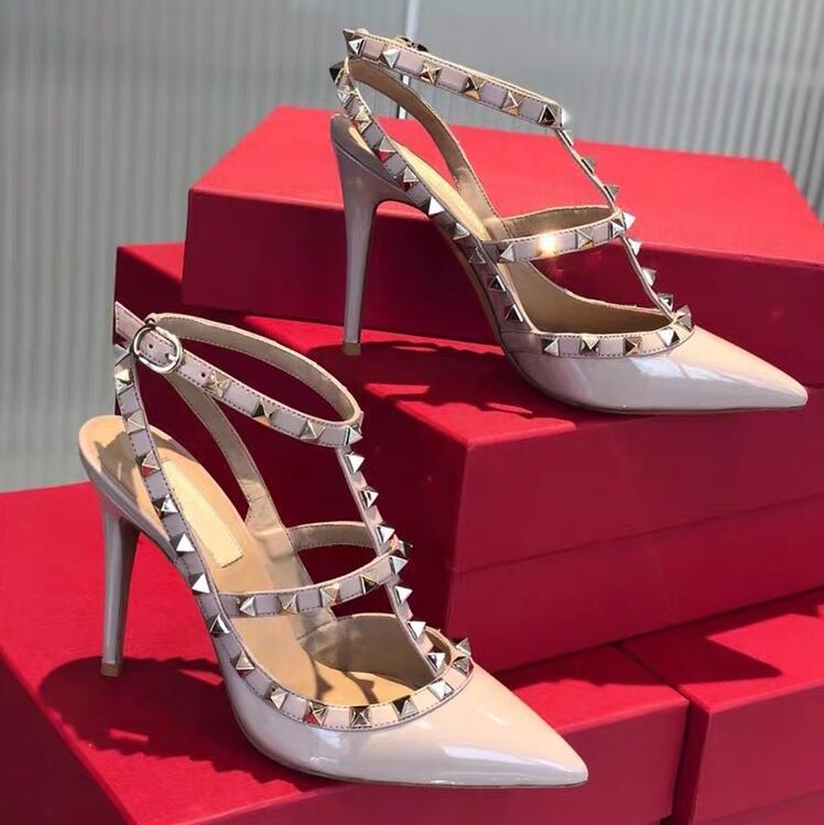 

2022 Sandals High Heels Shoes Platform Pumps Wedding Shoes Party Fashion Rivets Girls Sexy Pointed Toe Black White Pink Color, All black lizhiwen