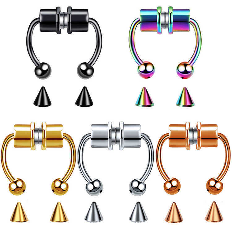 

New stainless steel magnet magnetic false nose ring non perforated Nose Hoop Horseshoe Ring Body Piercing Jewelry