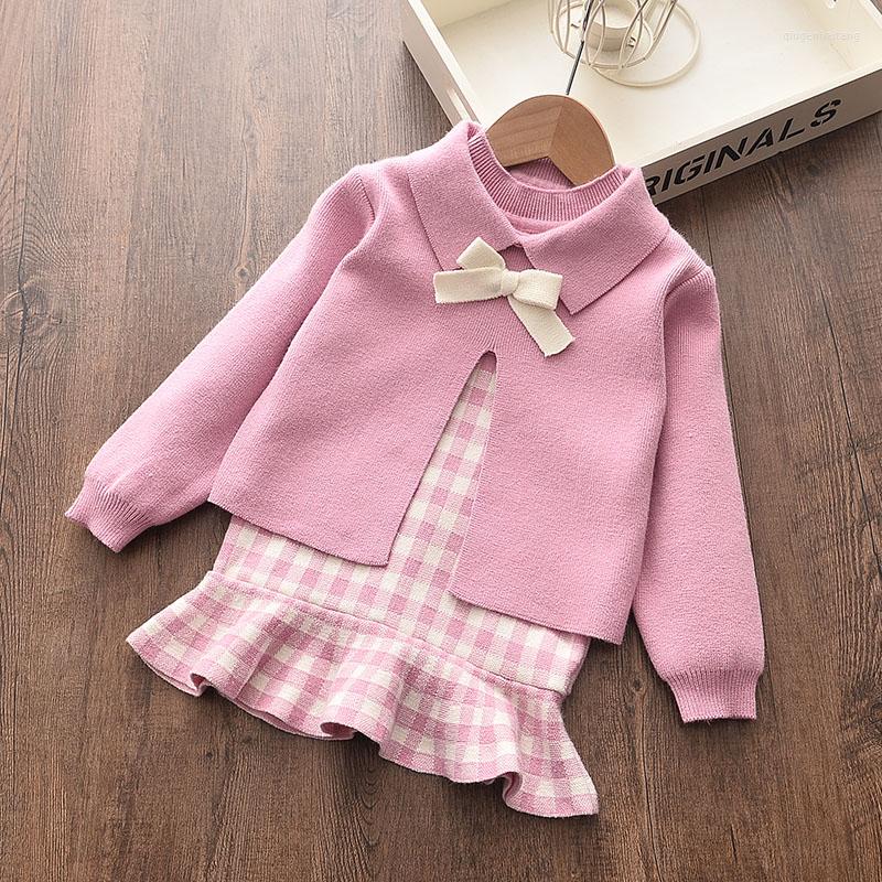 

Girl Dresses Baby Fashion Clothing Dress Cute Bow Sweaters Plaid Girls Infant Christmas Clothes Sets Children Party Birthday Set, Az470 pink