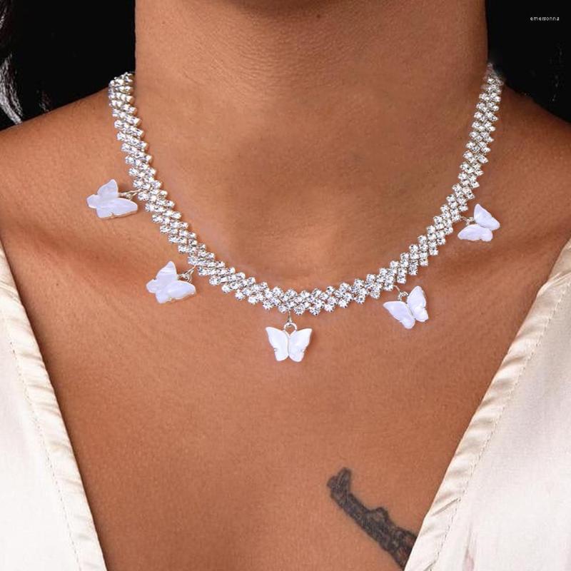 

Choker Luxury Rhinestone Acrylic Butterfly Pendant Rhombus Necklace For Women HipHop Jewelry Bling Crystal Charm Collar