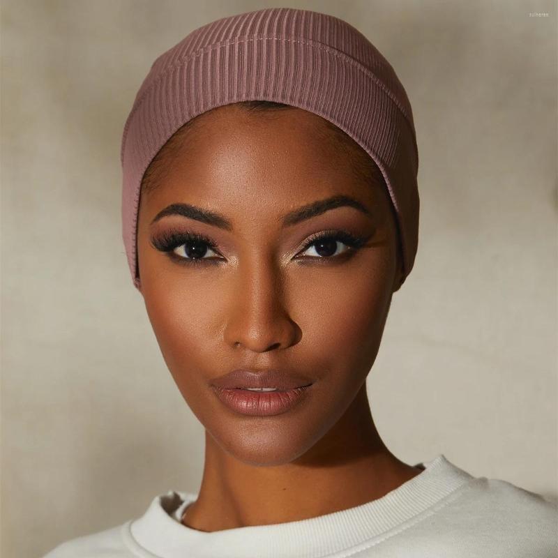 

Ethnic Clothing High Quality Ribbed Knitted Cotton Inners Bandage Tube Cap Plain Color Elastic Muslim Women's Hijab Bonnet Sports Turban