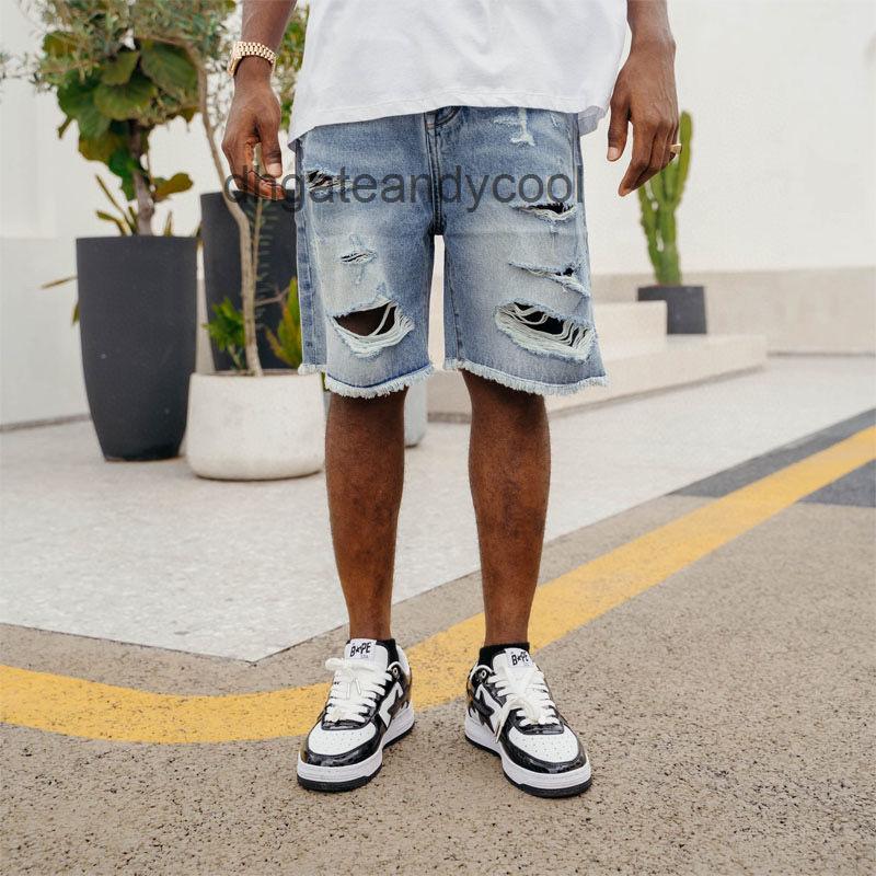 

top Jeans amirs designer Jean mens pant 22 European fashion brand blue bull tattered hole straight leg pants men's shorts UCHY, Light blue