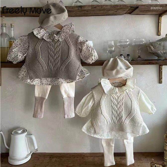 

Clothing Sets Freely Move 2022 Autumn Korean Baby Girl 3PCS Clothes Set Sweater Vest Long Sleeve Lapel Shirt Leggings Infant Toddler Suit, Black leggings