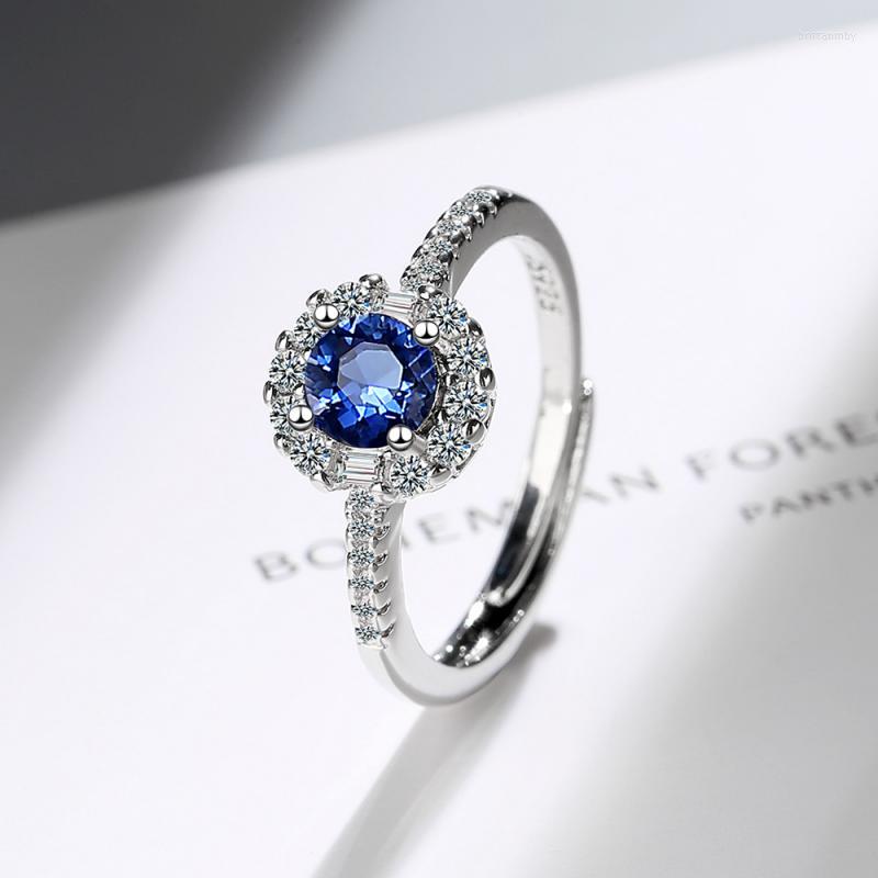 

Wedding Rings Romantic Fashion Silver Color Sea Blue Zircon Open Ring Ladies Elegant Luxury Engagement Jewelry Birthday Gift