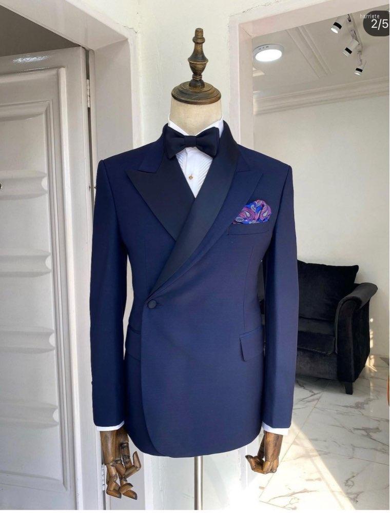 

Men's Suits 2022 Stylish Navy Blue Men With Pants 2 Pieces Double Breasted Wedding Prom Slim Fit Groom Tuxedos Men's Blazer, Black