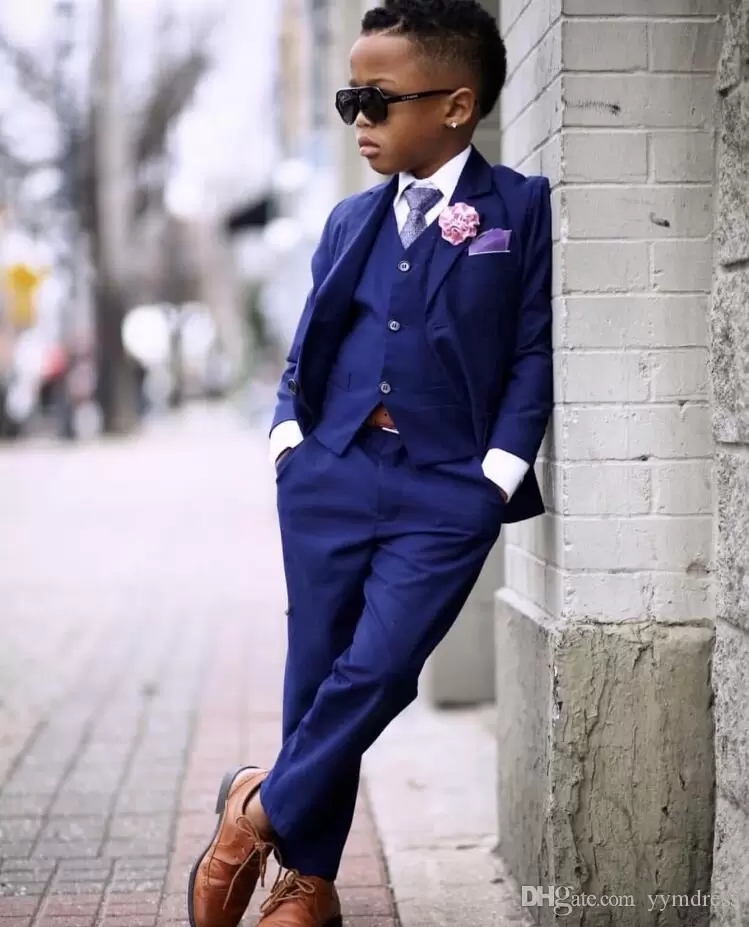 

Royal Blue Boy's Formal Wear Wedding Tuxedos 2022 Two Button Notched Lapel Kids Party Suit Ring Bearer Suits jacket pants vest