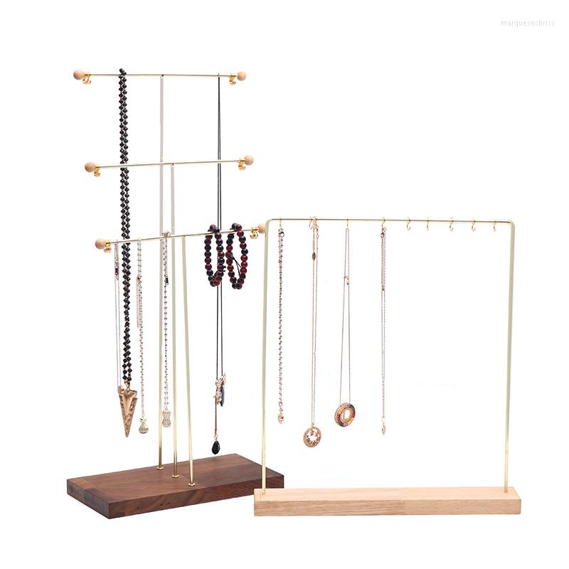 

Jewelry Pouches Lron Necklace Rack Metal Gold-Plated Log Base Display Hook Nordic