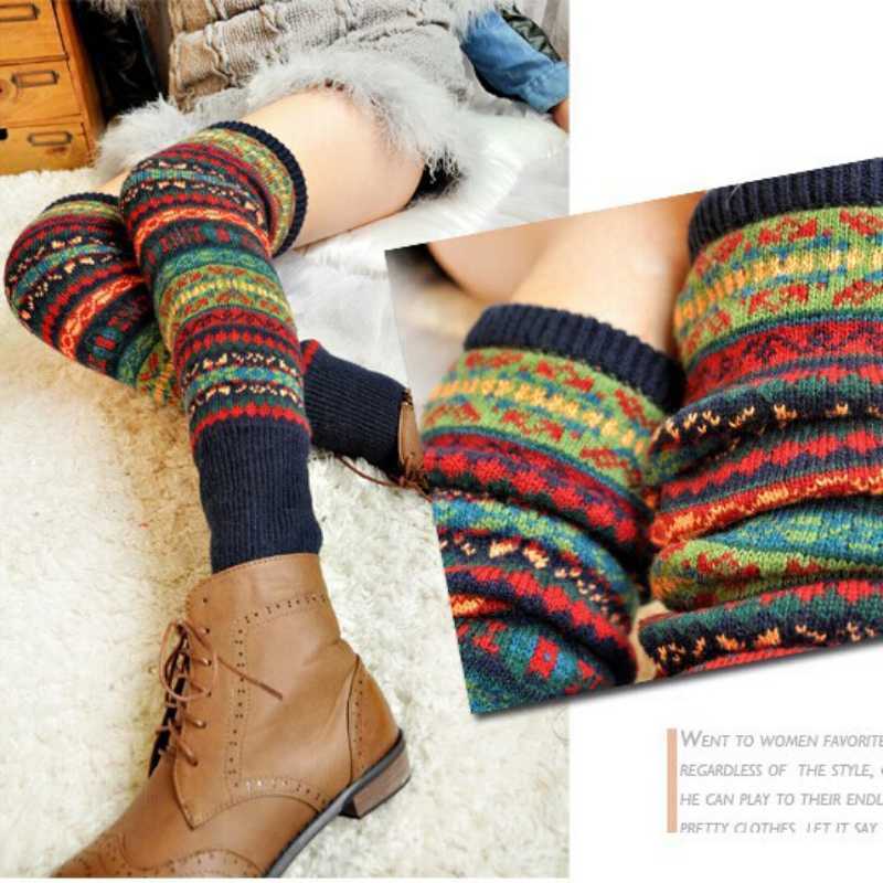 

Socks Hosiery New Winter Over Knee Long Knit Cover Crochet Women Leg Warmers Legging Warm Striped Christmas Pierna Mujer Thigh Legwarmers T221107