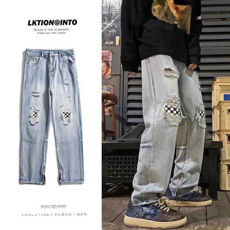 

Pants Men' Fashion Fog Jeans Washed Ripped Men Women Patch Plaid Skinny Stretch Beggar Justi Biberfashion Hip Hop Slim Fit Designer Luxury, As shown in figure