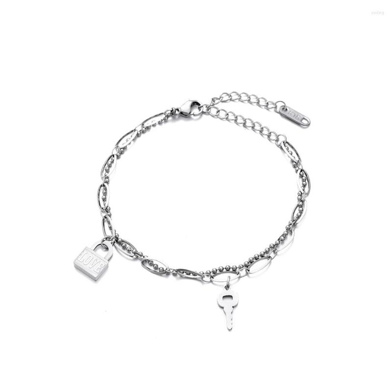 

Link Bracelets Bohemian 2 Layered Chain For Women Stainless Steel Lock Key Charm Bangles Gift Fashion Wrist Jewelry 2022
