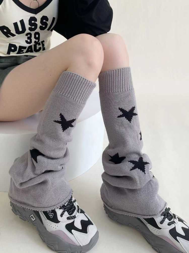 

Socks Hosiery KOSAHIKI Japanese Star Print Two-Side Wear Women Leg Warmers Socks JK Boot Cover Lolita Y2k Harajuku Knitted Sock Streetwear T221107, Army green