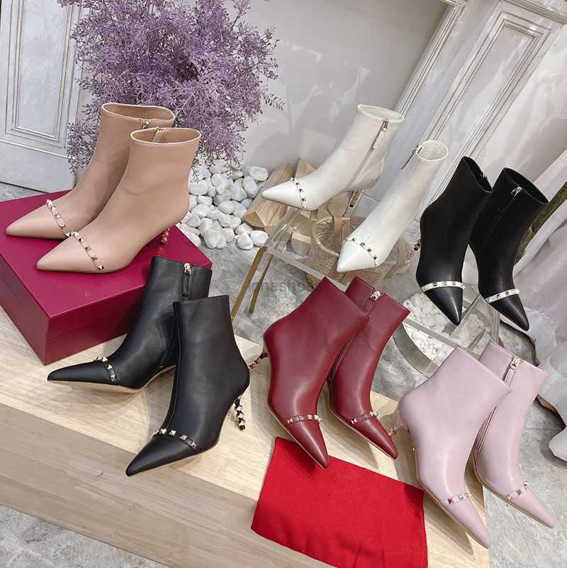 

Luxurys Designer Brand Heels Boots Ankle Boot High Heel Autumn Winter Short Platform Party Dress Pumps Pointy Toe Stiletto Booties Anti Slip Wear Rivet Boots, Color:3