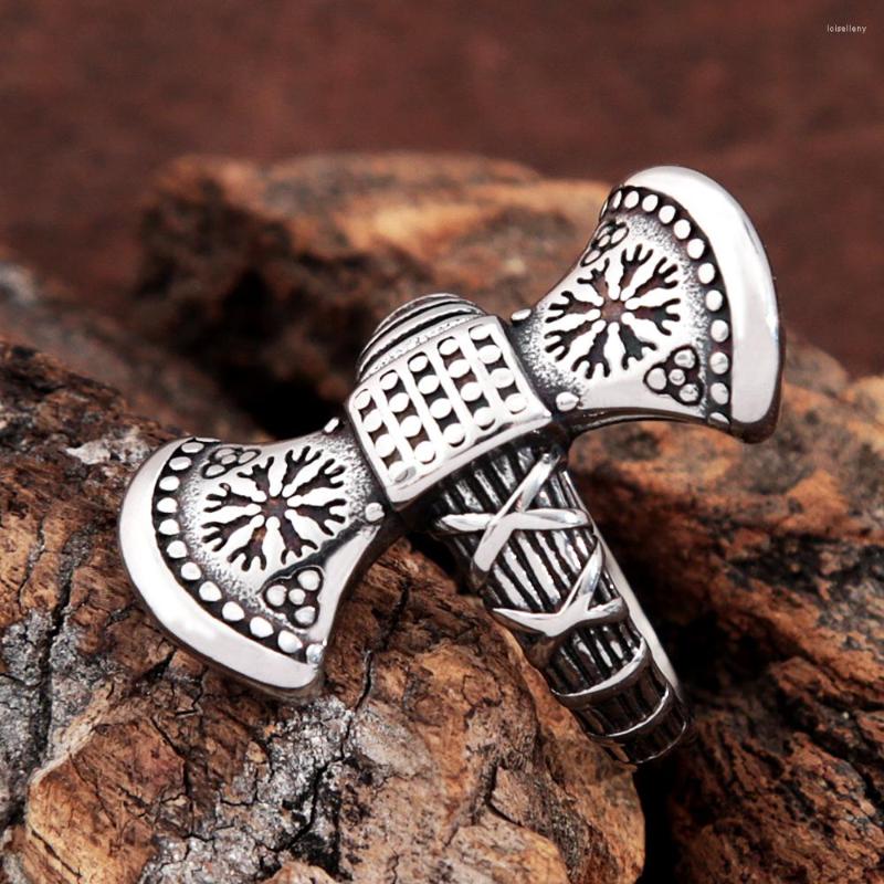 

Cluster Rings Vintage Nordic Viking Axe Ring For Men Fashion Creative Stainless Steel Compass Biker Amulet Jewelry Wholesale