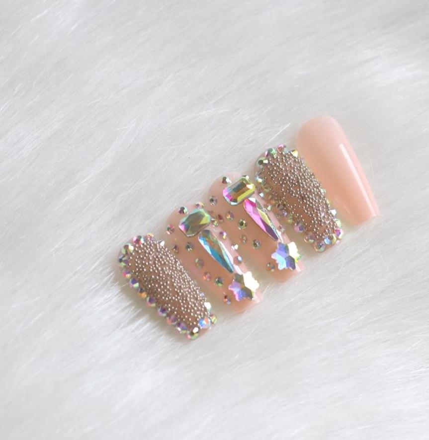 

24pcs luxury jewelry ballet coffin handmade crystal diamond fake nails light pink2261872, P01-2