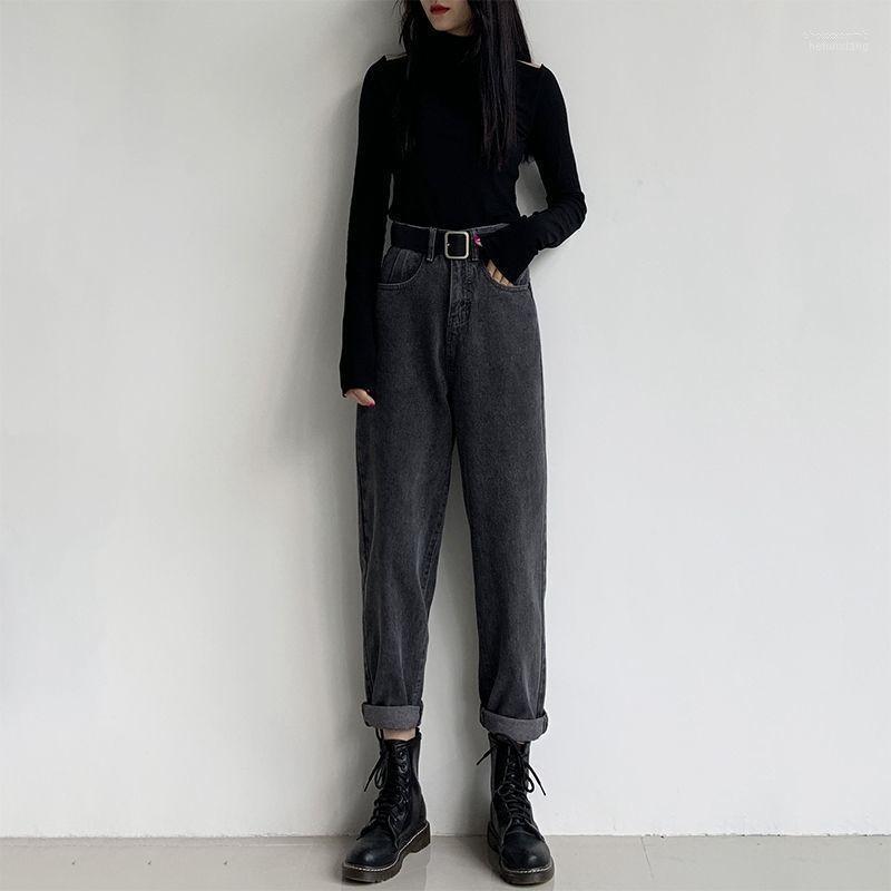 

Women's Jeans Black Baggy Straight Schoolgirl Spring/autumn 2022 High-waisted Thin Harlan Pants Women's, Black-without belt