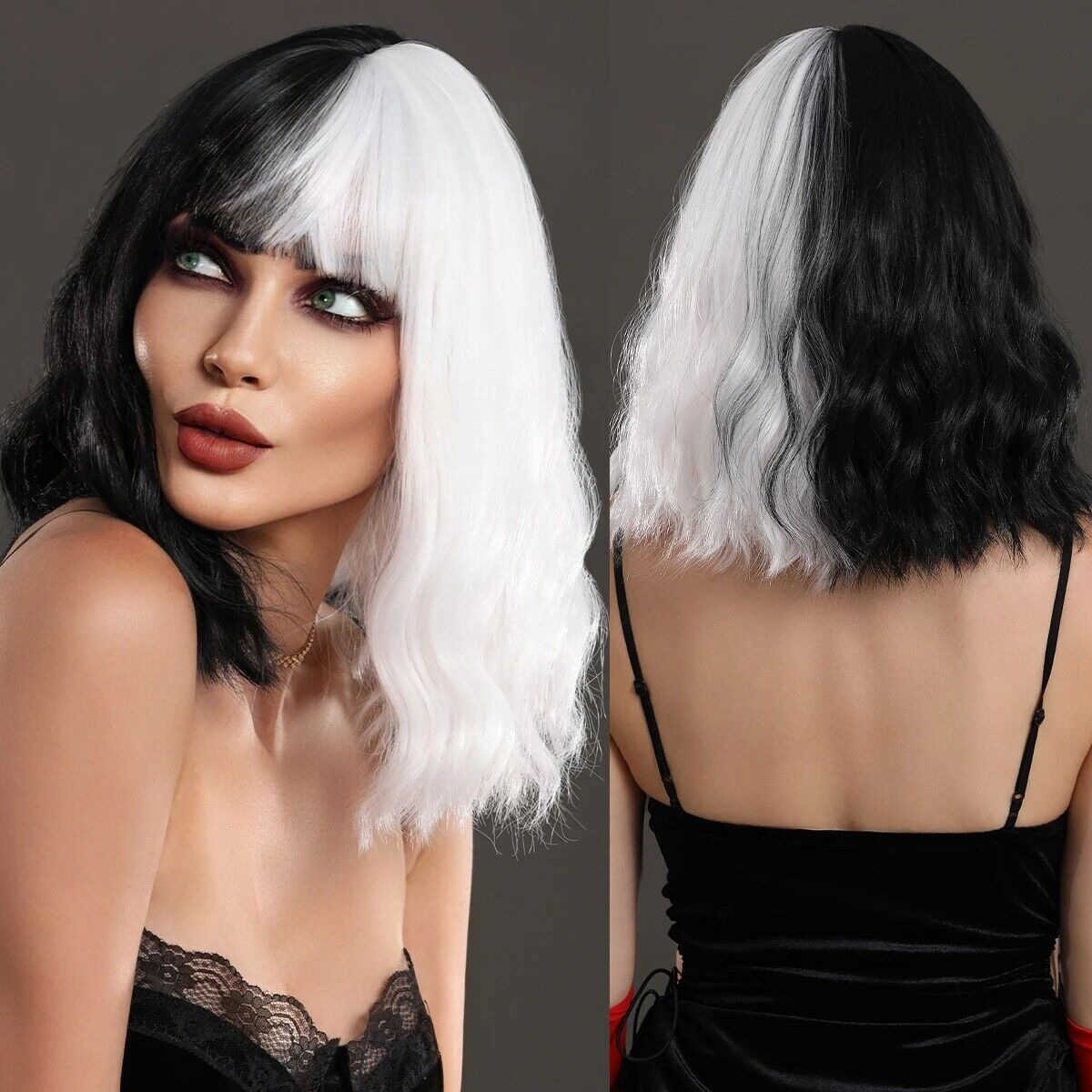 

Hair Lace Wigs Black and White Double Color Chemical Fiber Women's Short Curly Hair with Bangs Mechanism Head Cover Cos Wig