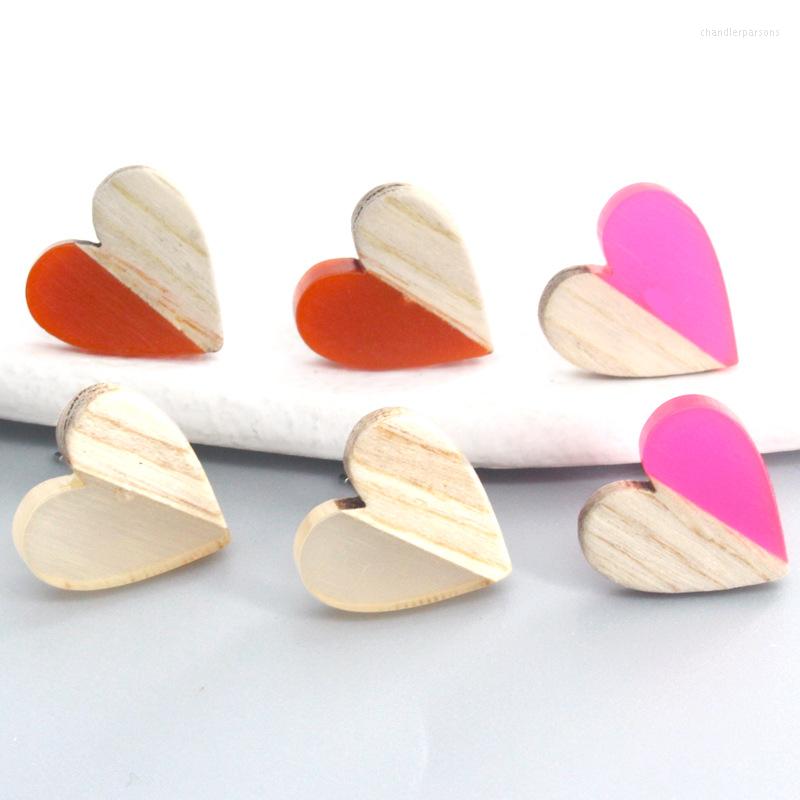 

Stud Earrings Resin Wood Heart Love For Women Gift Vintage Simple Wooden Geometric Pierced Party Wedding Jewelry AE196