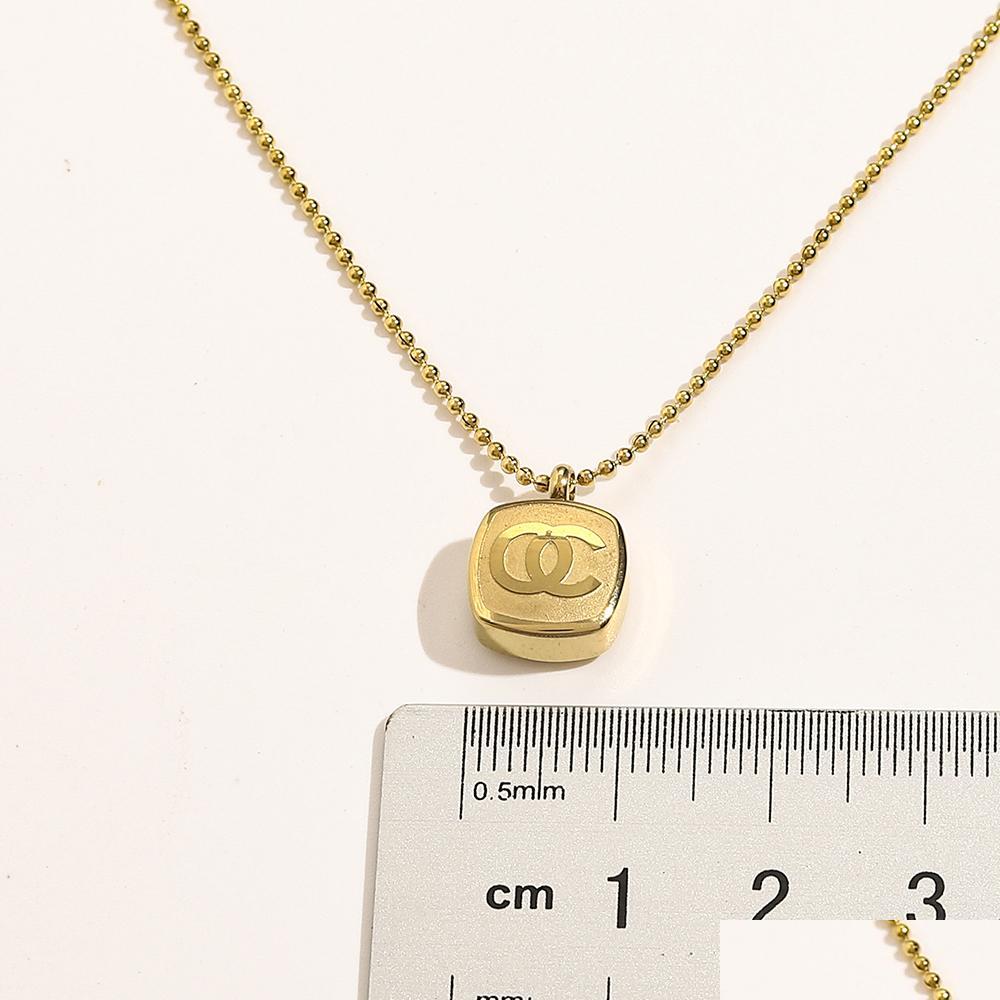 

Pendant Necklaces Never Fading 14K Gold Plated Luxury Brand Designer Pendants Necklaces Stainless Steel Double Letter Choker Pendant Dhnve