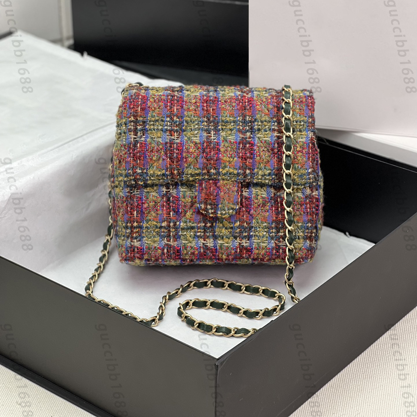 

10A Top Tier Quality Tweed Fabric Flap Bag 18cm Mini Luxury Designers Quilted Purse Women Real Leather Goatskin Handbag Crossbody Shoulder Chain Strap Black Box Bag, Upload pics to contact us