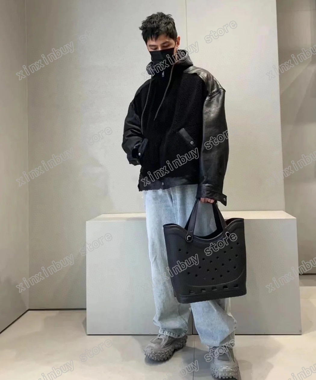 

xinxinbuy Men designer Coat Jacket fleece puffer Leather Panelled cotton long sleeve women black S-XL, Multi