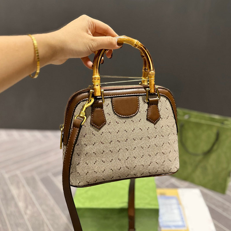 

Shell Bag Women Handbag Crossbody Purse Class Letter Print Slub Handle Genuine Leather Removable Leather Shoulder Strap Zipper Open Clutch, Brown