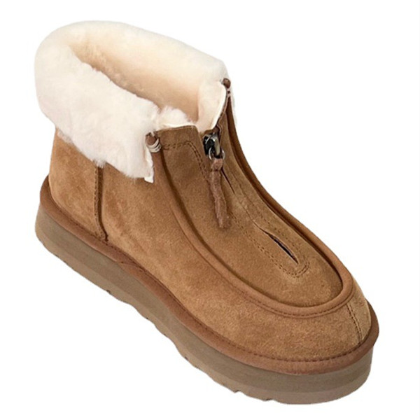 

Sheepskin Suede Cuff Funkette Boot Zip Up Chestnut Platform Ankle Boots Women Girl's Shearling Fur Wool Lined Zipper Booties Designer Winter Shoes Fluff Sneakers, Fill postage