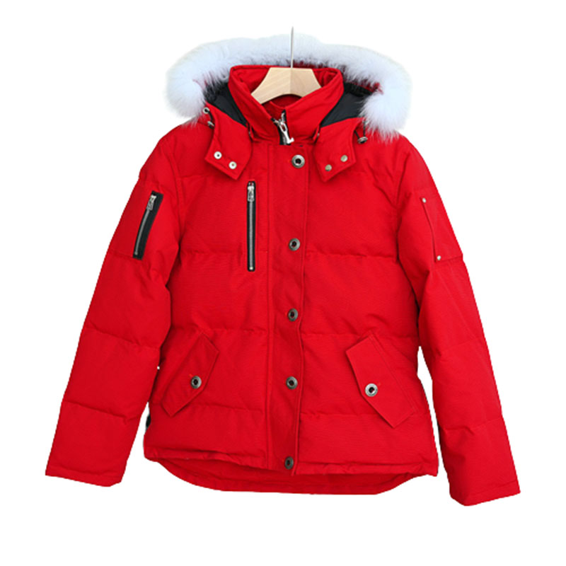 

Women's down jacket parka red hooded outdoor fashion cold resistant warmth duck down filled zipper wind rain snow badge decoration multi color options