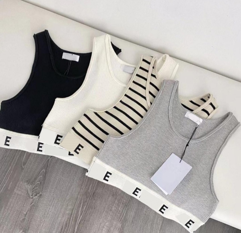 

Cropped Womens Knit t Shirt Letters Webbing Design Knitted Tanks Summer Sexy Sleeveless Knits Vest Tops, White with label