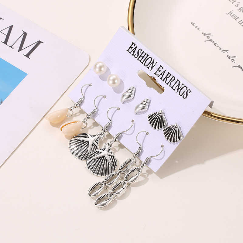 

New summer sea breeze shell Set Earrings 6 pairs pearl conch Stud Earrings