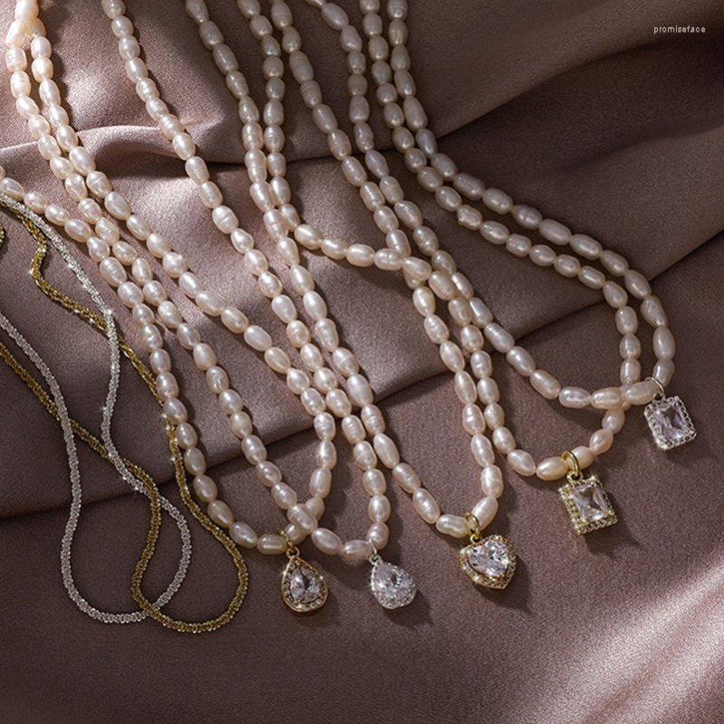 

Choker Elegant Freshwater Pearl Beads Necklace For Women Clavicle Chain Cubic Zircon Water Drop Pendant Wedding Jewelry