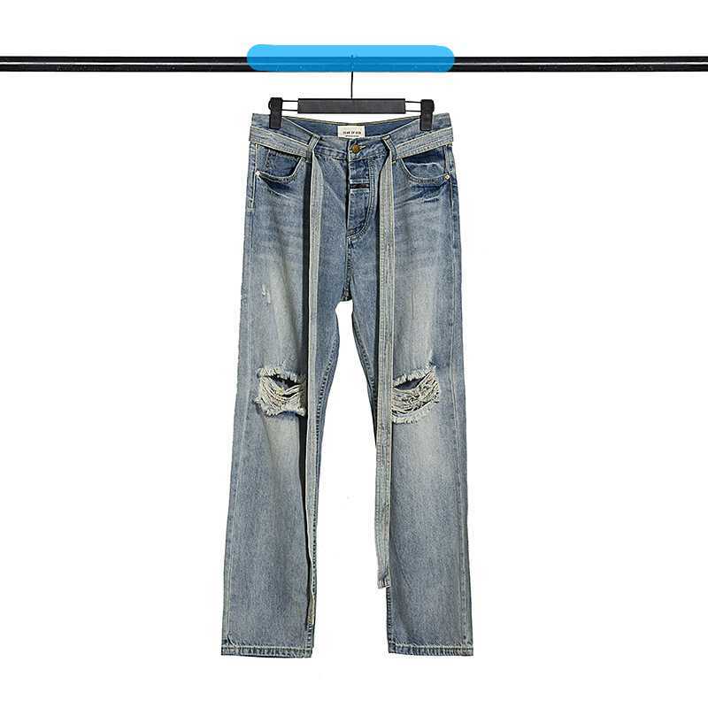 

Fashion Men's Fog Pants Jeans Strap Trousers Washed Street Zipper Loose Justi Biber Ripped Hip Hop Slim Fit Designer Luxury Elastic Y2K, Blue