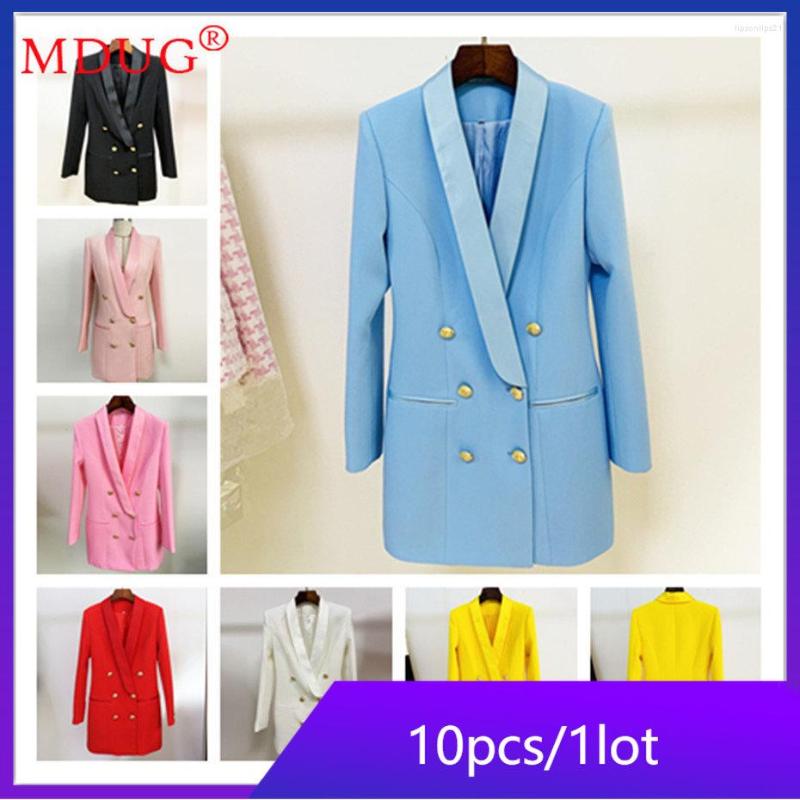 

Women' Suits 10pcs Wholesale Blazer Jacket Women Office Small Suit Candy Colors Fashion Solid Lion Buttons Double Breasted Satin Shawl, Black