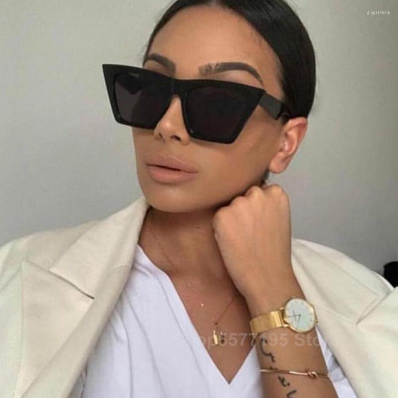 

Sunglasses 2023 Fashion Women Square Cat Eye Sun Glasses Female UV400 Summer Style Vintage Black Big Frame Eyewears
