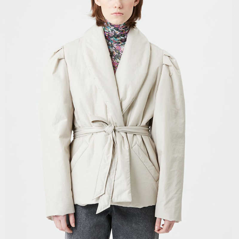 

Isabel Marant Cotton-padded Designer Coat Temperament Bandage Waistband Thin Cotton Jacket Suit Women Lapel Cotton Coats, Camel