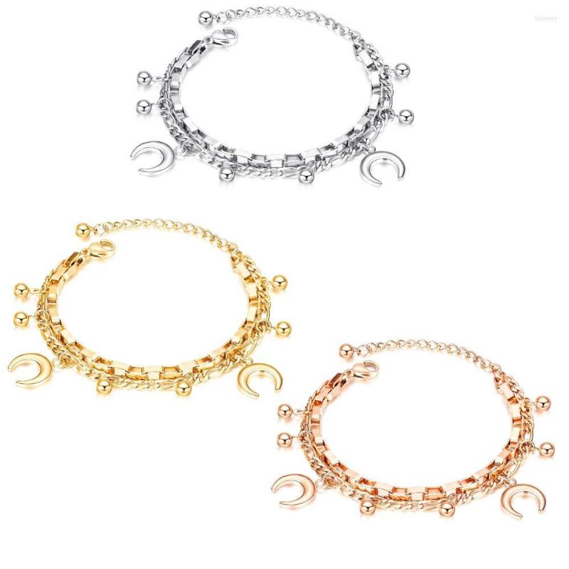 

Link Bracelets Fashion Beads Moon Bracelet Stainless Steel Chain Jewelry Gift For Women Girls