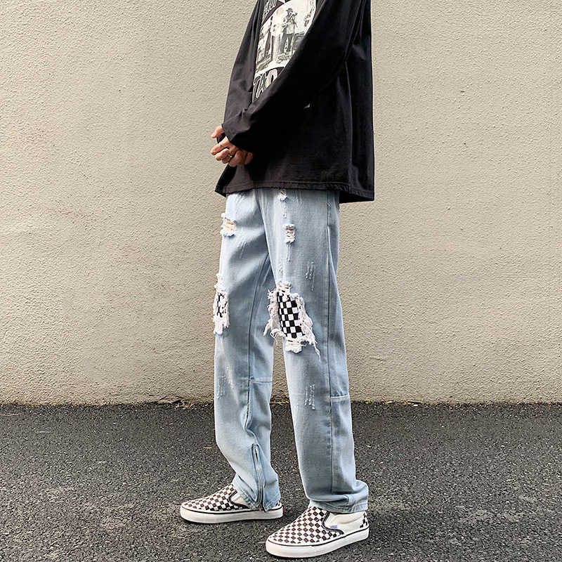 

Pants Jeans Fashion Men's Fog Casual Men Wash Blue Broken Patch Cloth Street Justi Biber Ripped Hip Hop Slim Fit Designer Luxury