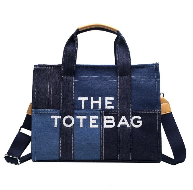 

Shopping Bags Fashion Totes Large Capacity Autumn New Alphabet Women's Shoulder Bag Embroidery Jean Tote Bags Handbags 0010, Blue