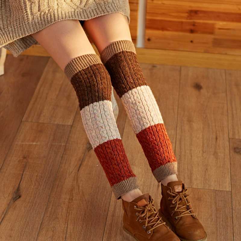 

Socks Hosiery Women Winter Chunky Twist Cable Knit Leg Warmers Japanese Style Triporblock Stitching Boot Cuffs Cover Faux Wool Thicken T221107, White