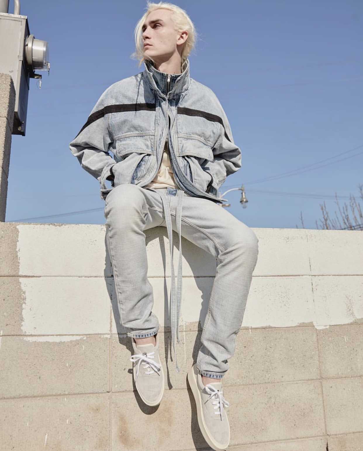 

Pants Men's Fashion Fog Jeans High 6th Blue Drawstring Ribbon Slim Fit Straight Washed Justi Biber Ripped Hip Hop Designer, Light blue