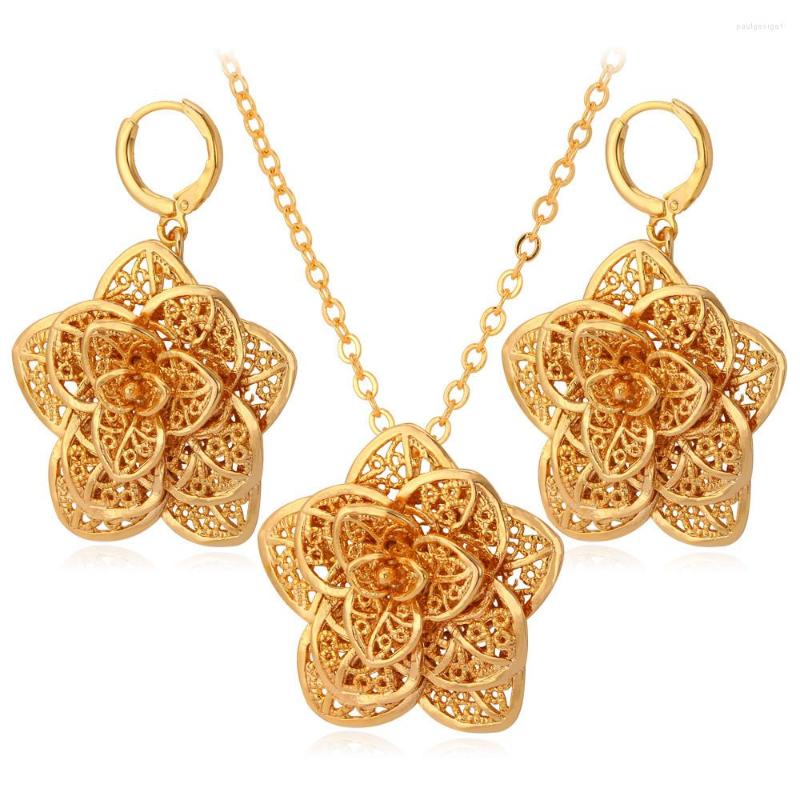 

Necklace Earrings Set Collare Luxury Flower For Women Gold/Silver Color Bridal Wedding Wholesale Sets S126, Picture shown