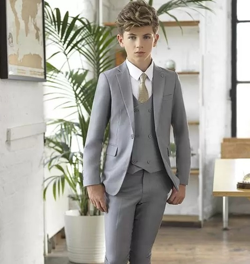 

Gray Boy Tuxedos For Wedding Notched Lapel One Button Boy Formal Wear Kids Suit for Prom Party Three Pieces Jacket Pants Vest, Royal blue